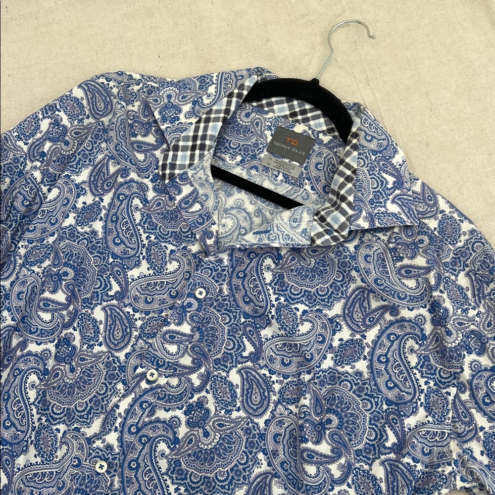 Thomas Dean Blue Paisley Button-Down Shirt